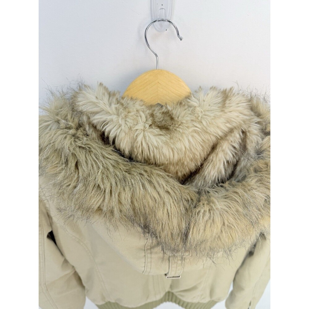 Vintage Y2K Abercrombie & Fitch Faux Fur Hooded Bomber Jacket Women’s Size L - Picture 11 of 16